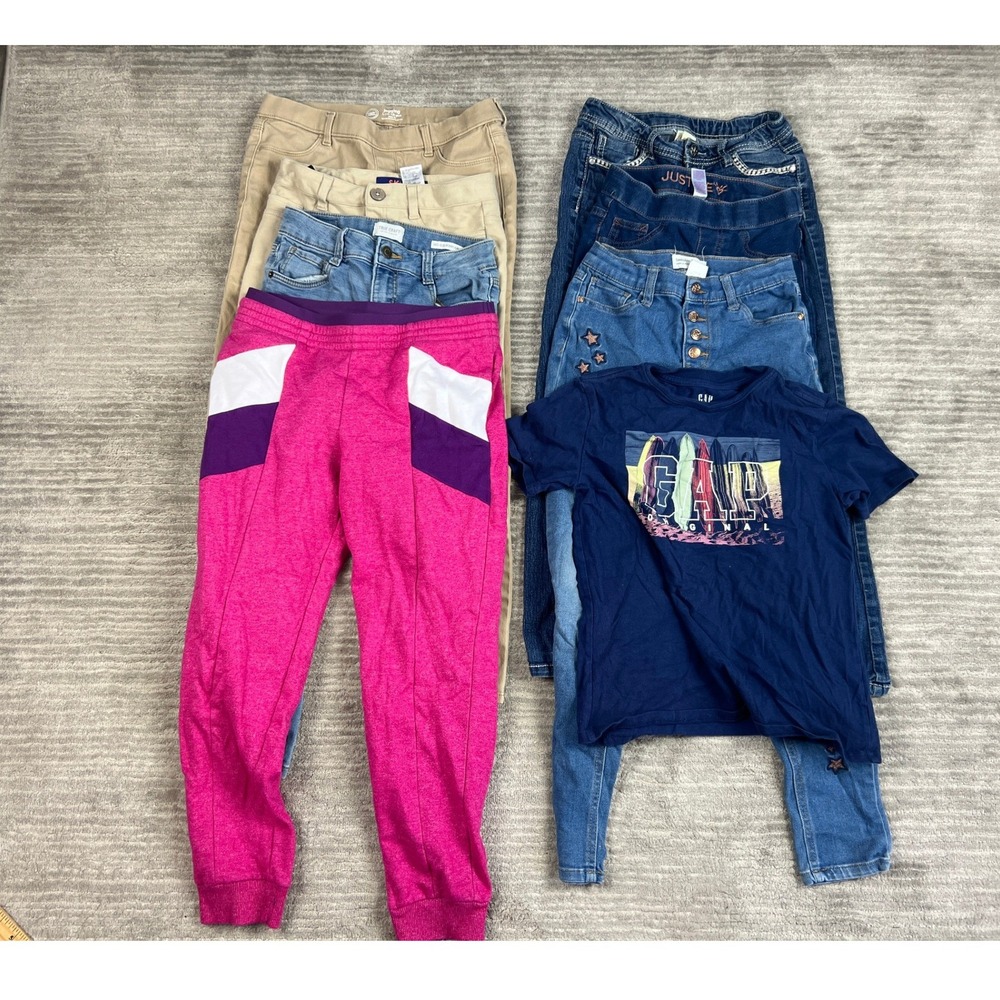 Lot of 8 Girls 10 Clothing Bundle Gap Justice Athletic Works Jeans Joggers Tee‎